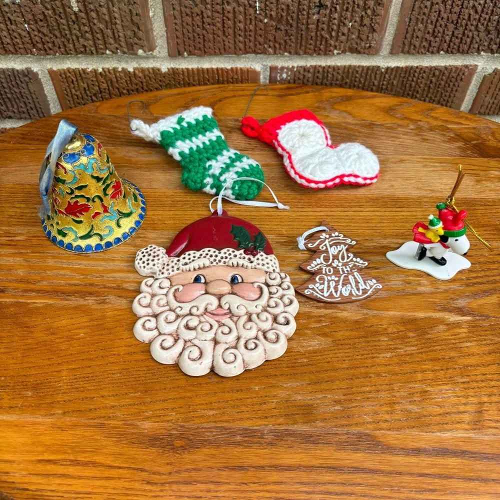 Gold Tone Holiday Christmas Cloisonné Enamel Bell Vintage Ornament Bundle 6 pc